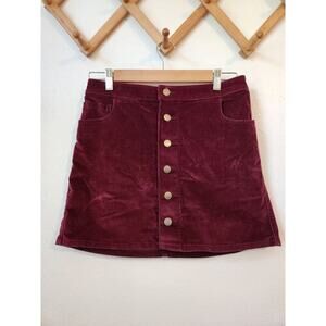 Express wine corduroy‎ miniskirt button front 2 stretch fall academia folk